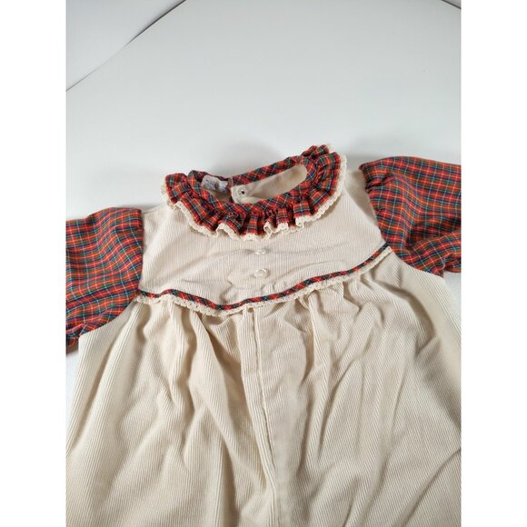 Vintage Carters Baby One Piece Romper Corduroy Plaid Red Cream Bunny 6 Month - Picture 4 of 8